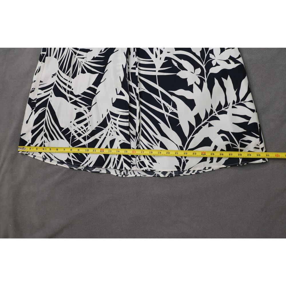 ANN TAYLOR ALine Midi Skirt Womens Size 14 Black White Tropical Palm Trees Silk - Picture 6 of 13